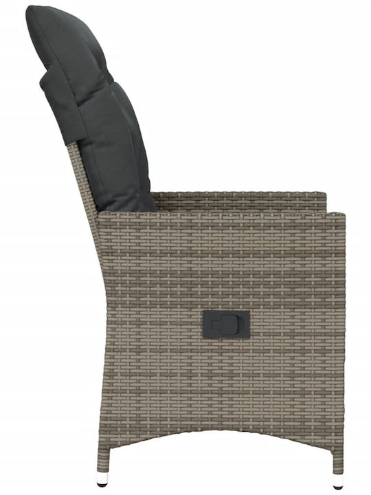Scaun de exterior Rattan Gri cu pernă 2buc 49x50.5x92cm