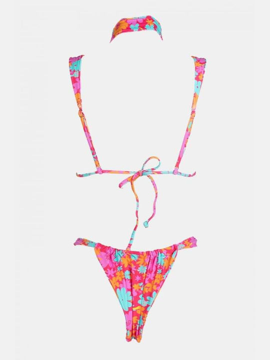 Bikini-Set 3-teilig Blumen Floral - Fuchsia