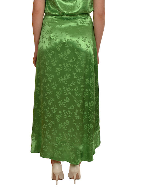 Satin,σατεν Rock Umschlag Blumen Parrot Green