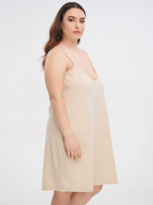 Jucita Μεσοφόρι Women's Summer Cotton Nightgown Beige