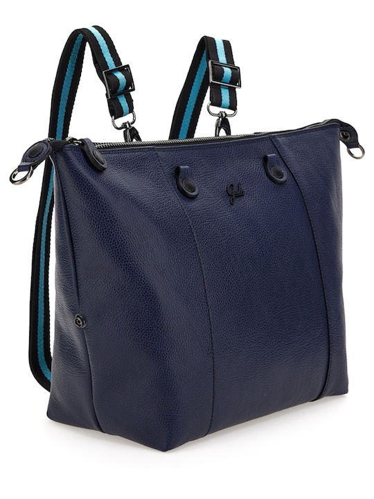 Δερμάτινη Γυναικεία Τσάντα Shopper Ώμου Navy Μπλε