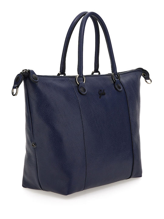 Δερμάτινη Γυναικεία Τσάντα Shopper Ώμου Navy Μπλε