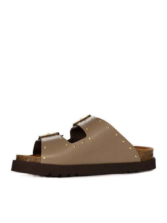 Beatriz Leather Women's Flat Sandals in Brown Color
