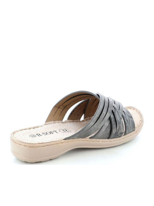 Leather Women's Flat Sandals Anatomic in Gray Color