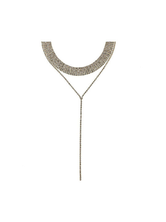 Women's Stainless Steel Necklace Design Strass 995011 Gold Gold