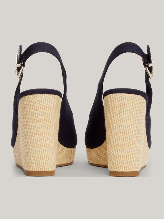 Women's Leather Ankle Strap Platforms Navy Blue