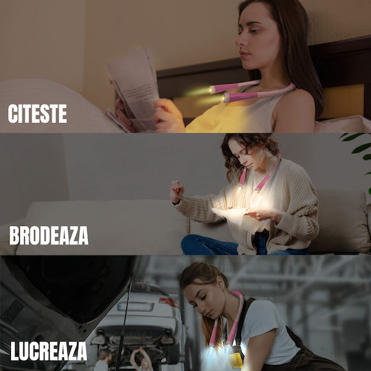 Lampă de citit cu gât flexibil ușoară Glocusent încărcare USB multifuncțională cu LED-uri pentru citit, tricotat, reparații, oprire automată, 3 temperaturi de culoare, 3 niveluri de luminozitate