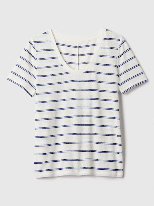 GAP Women's Summer Blouse Linen Striped White