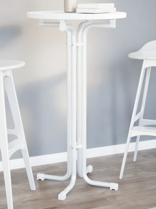 Round Table Bar Collapsible Wooden with Metal Frame White 60x60x110cm
