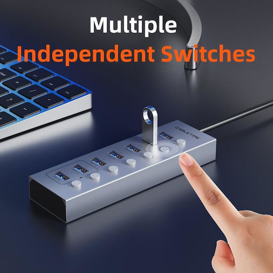 Cabletime USB 3.0 7 Port Hub with USB-A Connection Gray