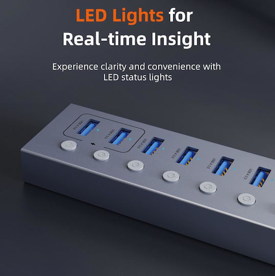 Cabletime USB 3.0 7 Port Hub with USB-A Connection Gray
