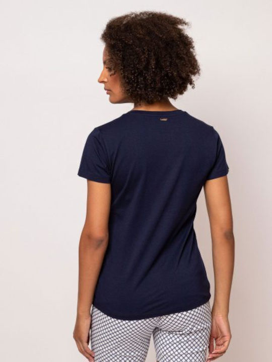 Heavy Tools Women's T-shirt with V Neckline Navy