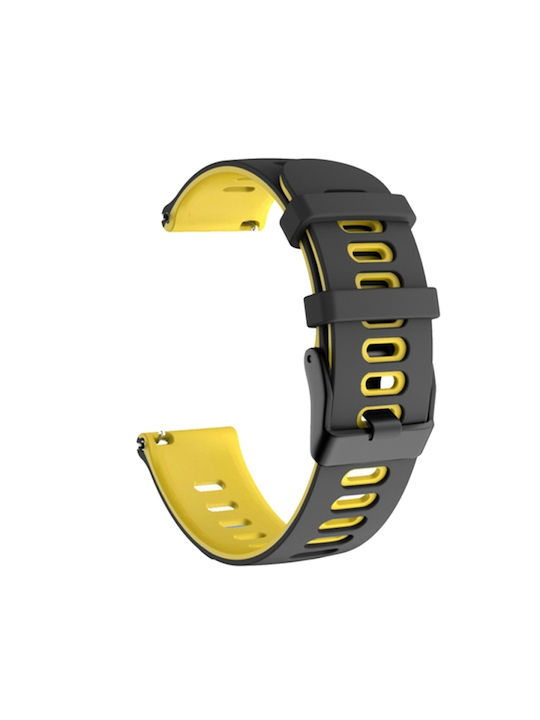 Curea de ceas din silicon negru + galben pentru Huawei Watch GT2e de 20mm/ Samsung Galaxy Watch Active 2 de 42mm