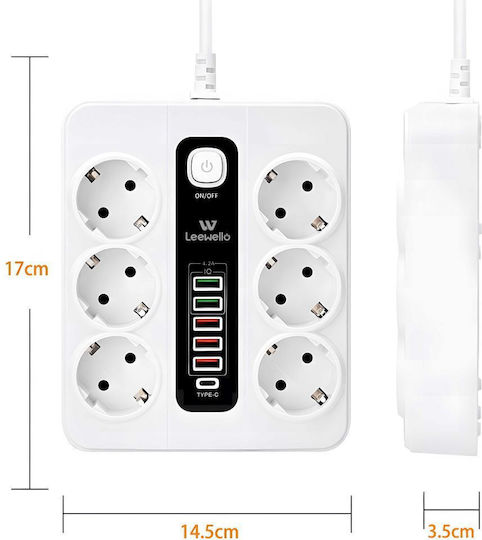 Leewello Power Strip with Surge Protection 6 Positions with 5 USB-A, 1 USB-C and Switch