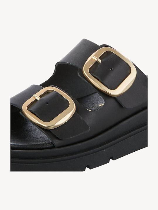 Leather Women's Flat Sandals in Black Color