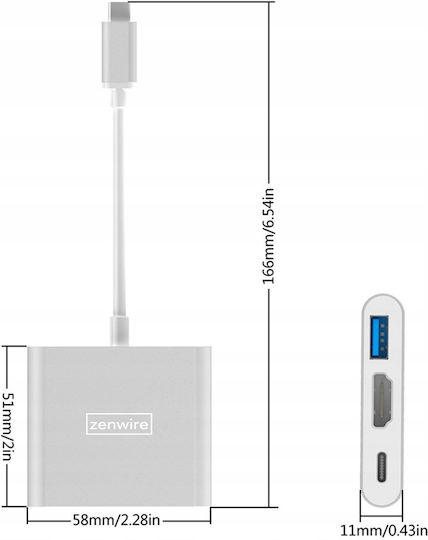 Zenwire Adapter 3-in-1 Hub USB-C 4K HDMI PD MacBook Dex Zenwire