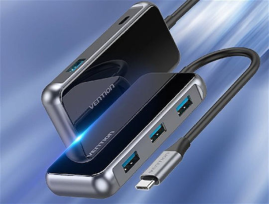 Vention 3-Port USB 2.0 Hub with USB-C Connection Gray