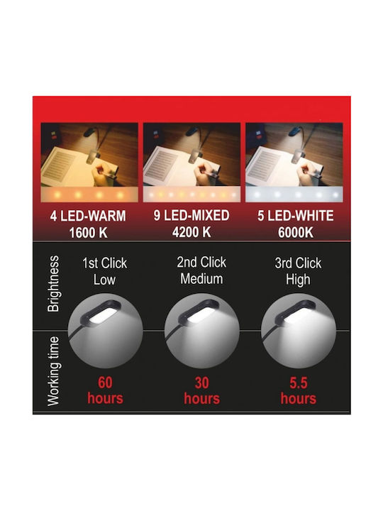 Lightex Настолна Лампа за Цокъл Вграден LED и Щипка в Черен Цвят