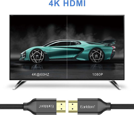 Earldom HDMI 1.4 High Speed 1080p 120Hz Braided Cable HDMI male - HDMI male 3m Μαύρο