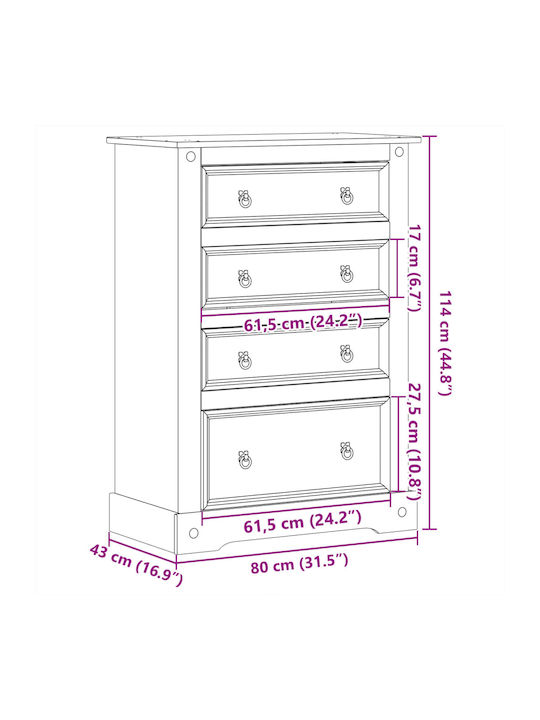 Συρταριέρα Κρεβατοκάμαρας mit 4 Schubladen 80x43x114cm
