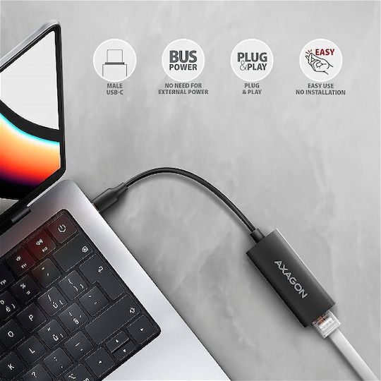 Axagon ADE-ARC Αντάπτορας Δικτύου USB-C με Ενσύρματη Σύνδεση Ethernet (v1)