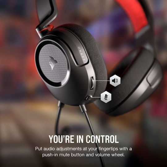 Corsair HS35 V2 Over Ear Gaming Headset με σύνδεση 3.5mm Μπλε for PC / PS4 / PS5 / XBOX