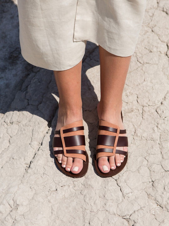 XX Leather Women's Flat Sandals in Brown Color