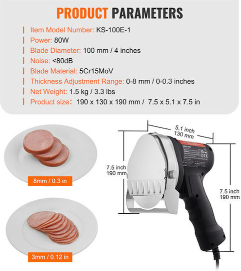 Vevor Electric Doner Kebab Knive 80W with Cutting Disc 100mm TEQKRD80WYBDC31TVV2