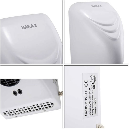 Bakaji Plastic Uscător de mâini cu Senzor 02831930 Alb 0.85kW