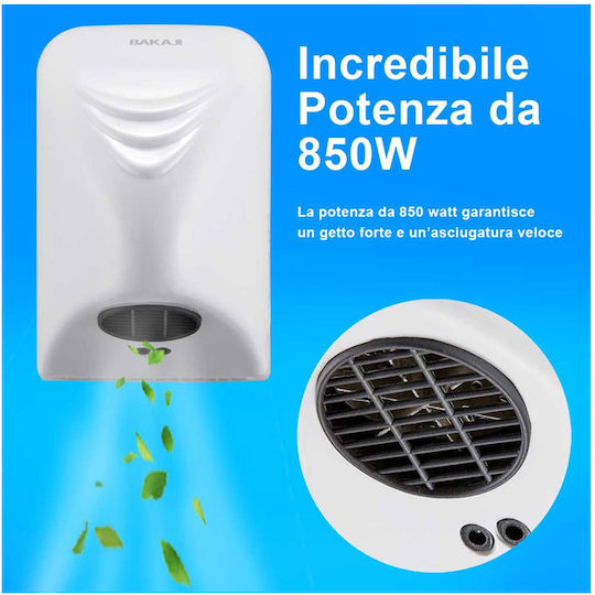 Bakaji Plastic Uscător de mâini cu Senzor 02831930 Alb 0.85kW