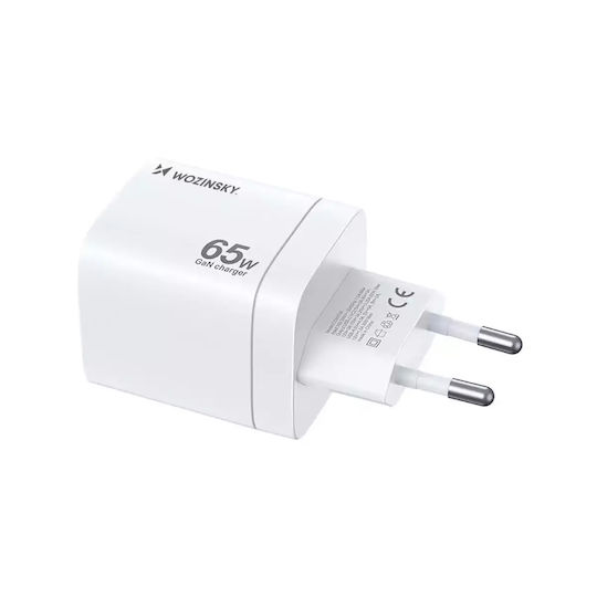 Wozinsky Charger Without Cable GaN with USB-A Port and 2 USB-C Ports 65W Whites (CGWCW)