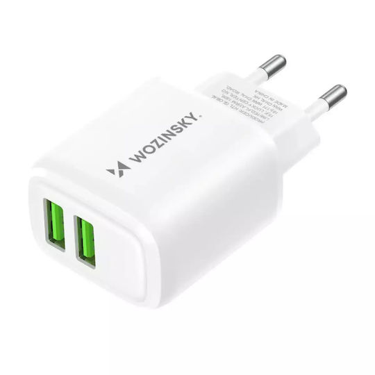 Wozinsky Încărcător Fără Cablu cu 2 Porturi USB-A Albς (CUWCW)