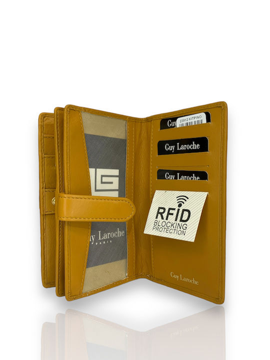 Μεγάλο Δερμάτινο Γυναικείο Πορτοφόλι με RFID Κίτρινο