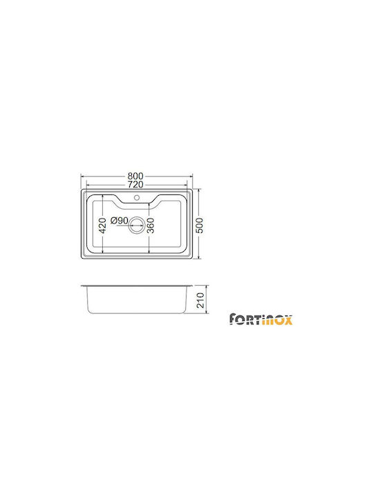 Fortinox Arena Ένθετος Νεροχύτης Inox Σατινέ Μ80xΠ50cm Ασημί