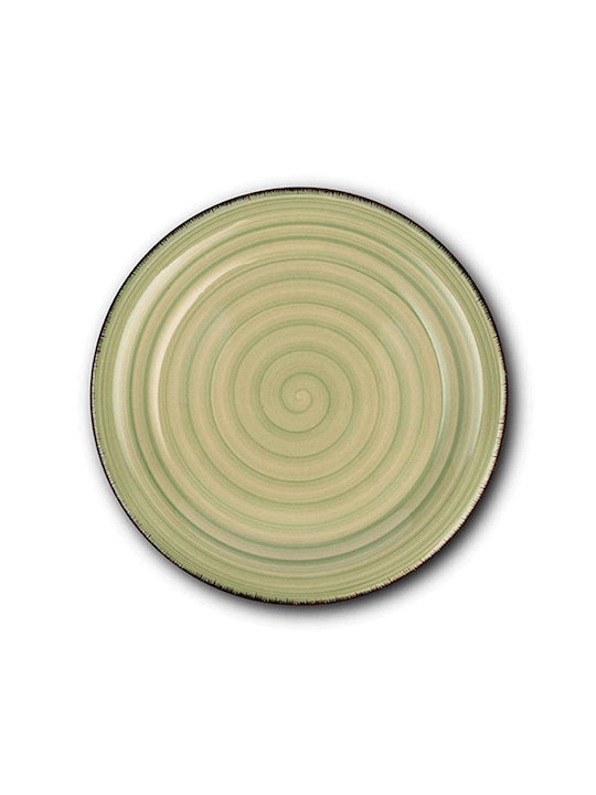 Nava Lines Oil Green Plate Shallow Ceramic Oil Green with Diameter 27cm