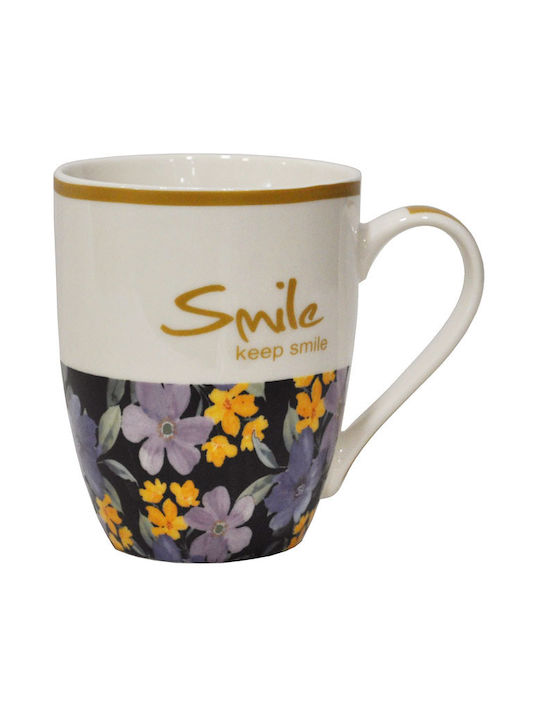 Ankor Tasse aus Porzellan Striped Purple White / Golden Flowers 340ml 1Stück