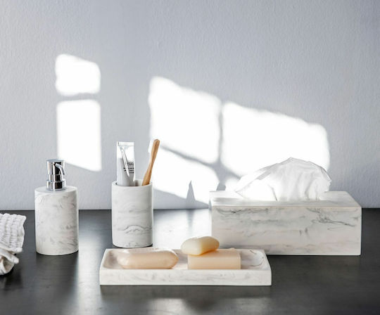 Andrea House Plastic Tissue Holder Marble Effect White 24x13x8cm AH-BA17156
