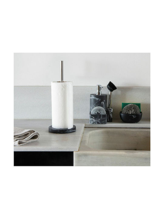 Andrea House Marble Effect Βάση για Χαρτί Κουζίνας Μεταλλική Μαύρη 13.5x13.5x34.5cm CC21067