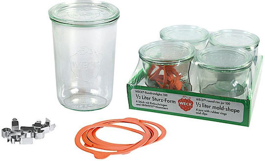 Weck 743 Set 4Stücke Lebensmittelgläser Allgemeine Verwendung mit luftdichtem Deckel Glas Transparent 750ml 4Stücke