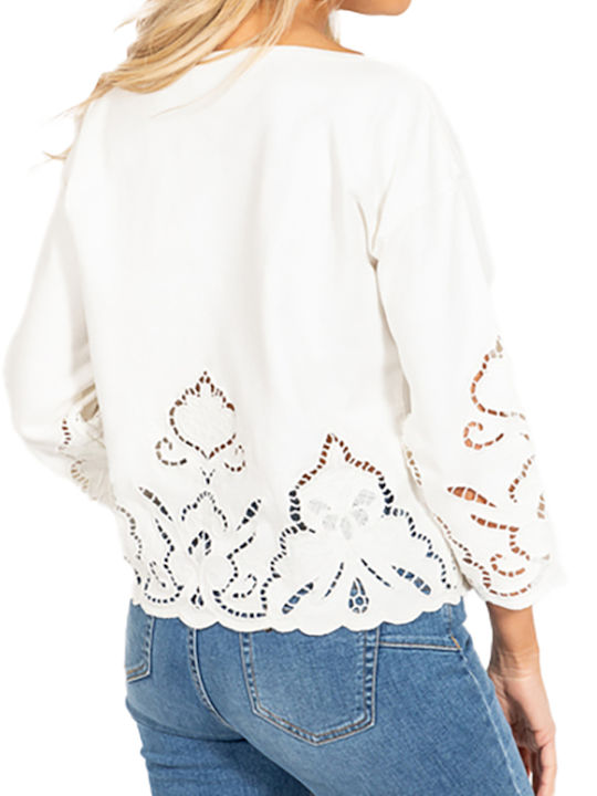 Ralph Lauren Γυναικεία Μπλούζα Βαμβακερή με Μανίκι 3/4 White