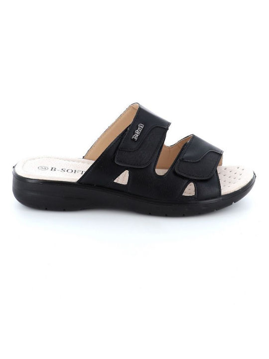 B-Soft Leather Women's Flat Sandals Anatomic in Black Color