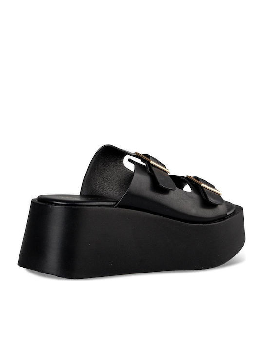 Women's Leather Platform Shoes Black