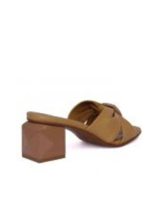 Noa Harmon Leather Women's Sandals Tabac Brown with Medium Heel