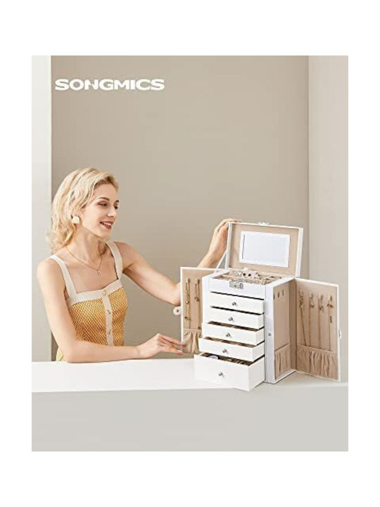 Songmics Κουτί Κοσμημάτων με Καθρέφτη Λευκό 26x15.5x32cm