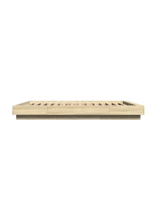 Double Wooden Bed Base Beige with Slats for Mattress 120x200cm