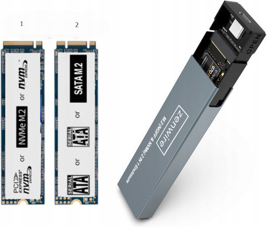 Zenwire Θήκη για Σκληρό Δίσκο M.2 SATA III NVME με σύνδεση Type-C σε Γκρι χρώμα