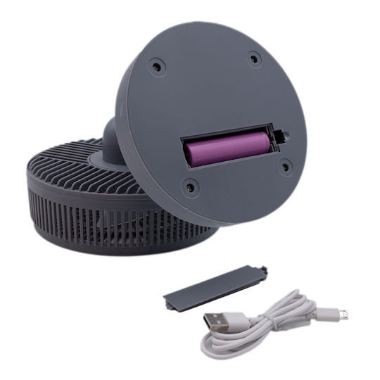 Desktop Mini USB Fan 4W Power 17.5cm Diameter Round Gray Rechargeable Battery