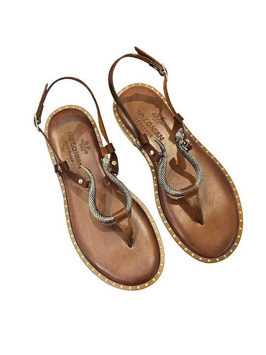 Myconian Greek Sandal Women's Flat Sandals in Brown Color