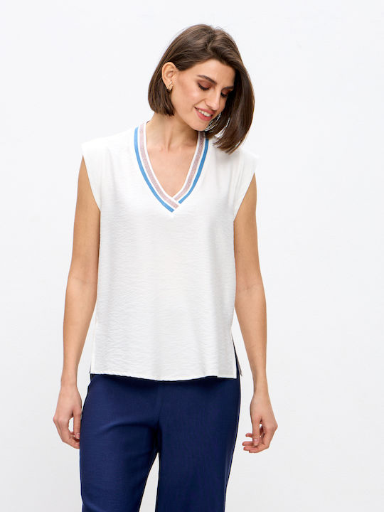 Passager Women's Blouse Sleeveless with V Neckline White