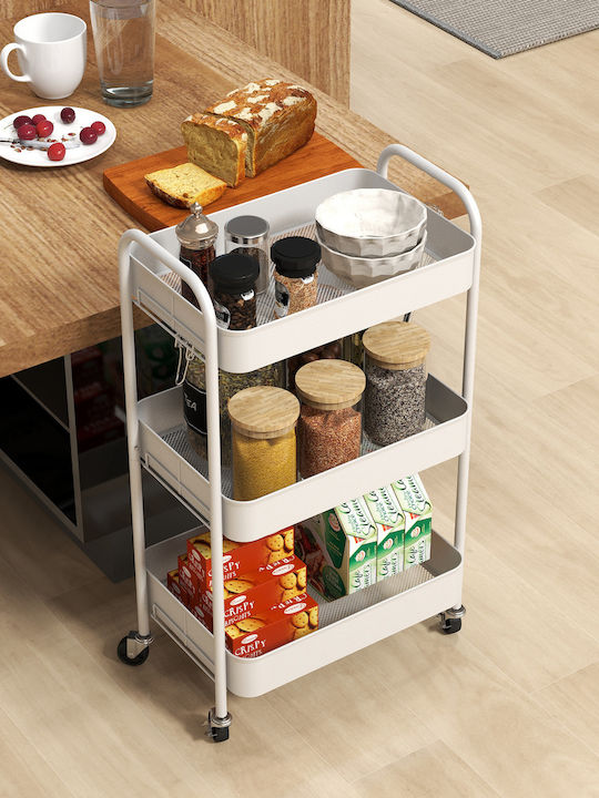 HomCom Metallisches Küchenwagen Mit 3 Ebenen Weiße 45x30.6x79cm